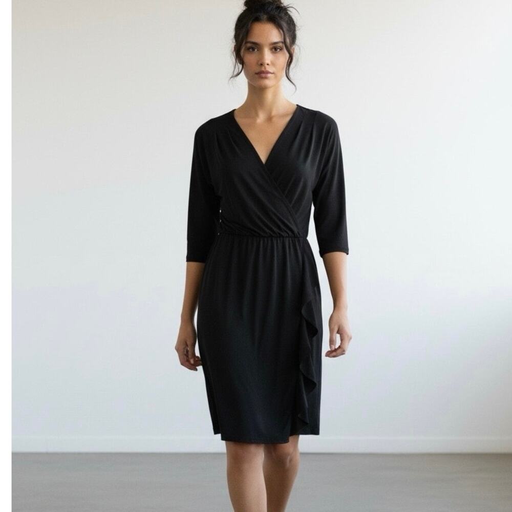 White House Black Market Black Dress Faux Wrap Size 4